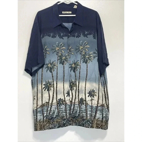 Batck Bay Men Blue Rayon Palm Trees Short Sleeves Collar Hawaiian Shirt Size XXL - Picture 1 of 6
